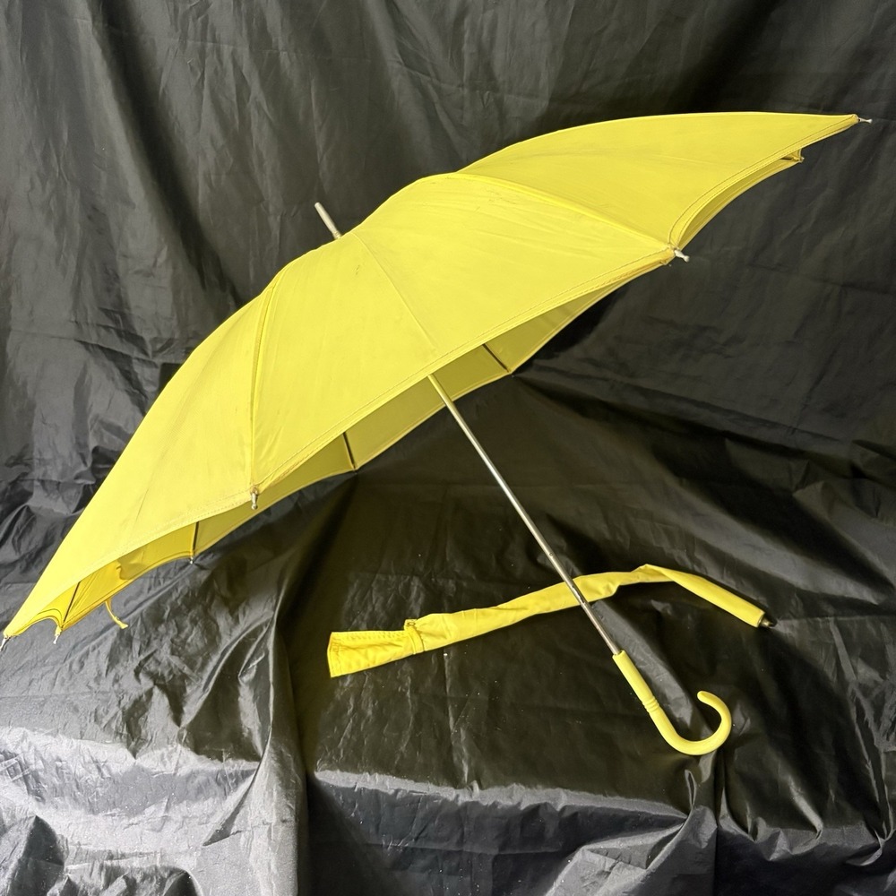 Vintage Yellow Umbrella With Lucite Handle And Matching Sleeve